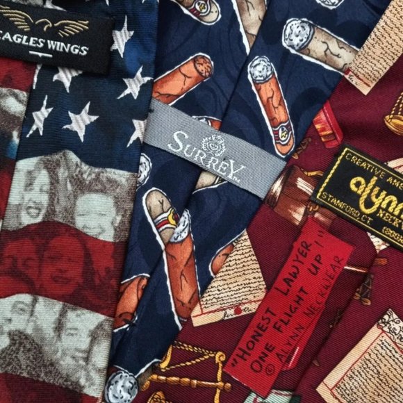 Novelty Neckties,  Set Of 3 GUC 💯 % Silk Eagle Cigar Law - Picture 8 of 10